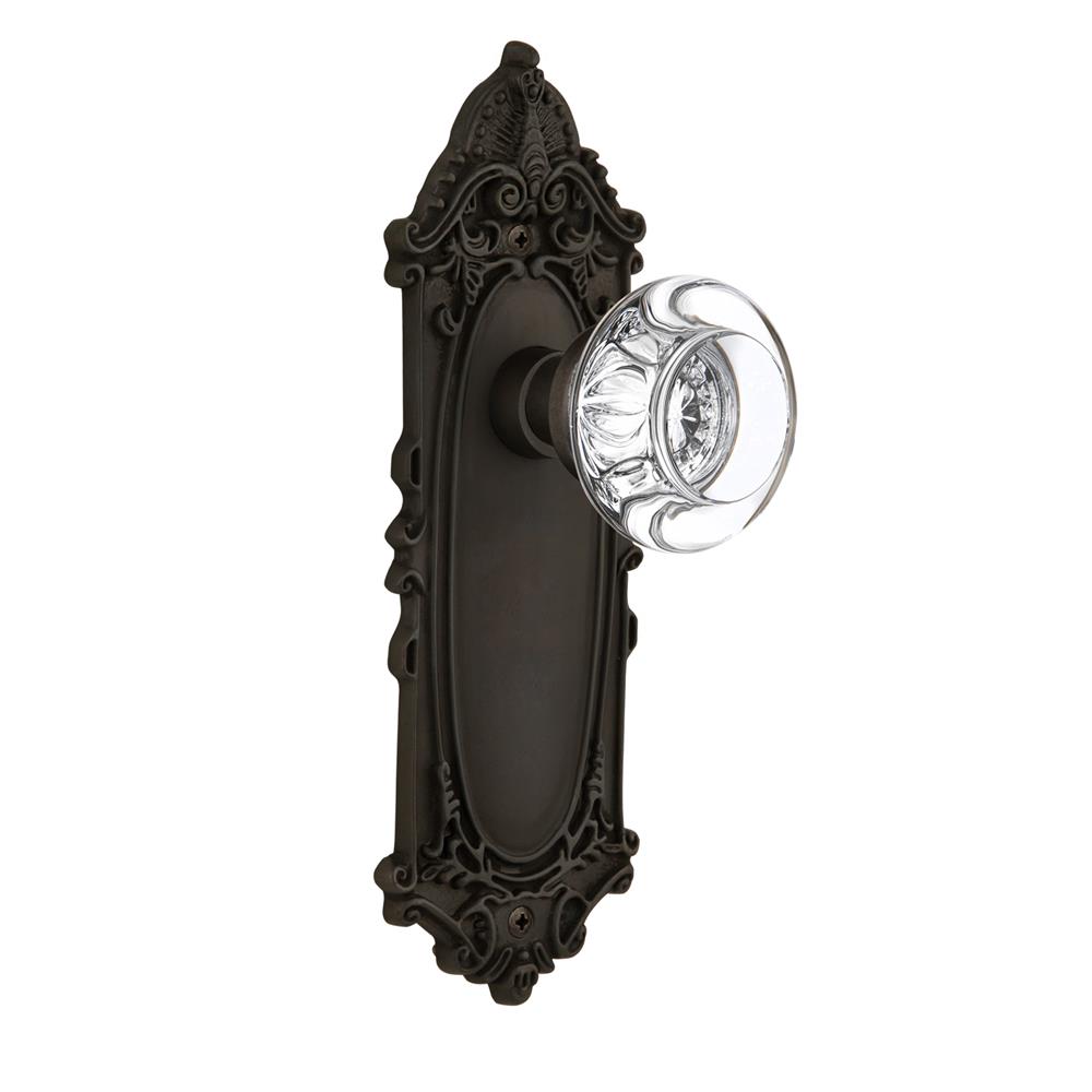 Nostalgic Warehouse VICRCC Privacy Knob Victorian Plate with Round Clear Crystal Knob without Keyhole in Oil Rubbed Bronze